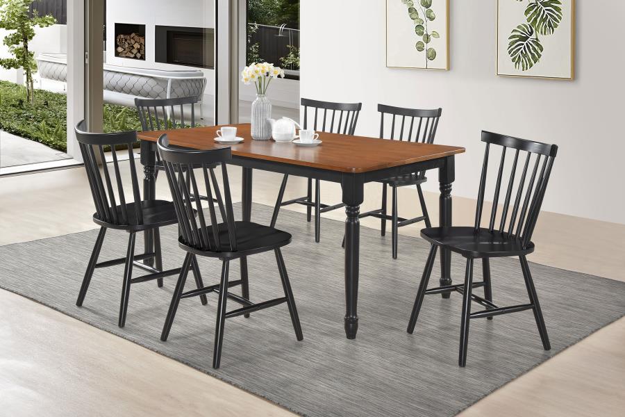 Coaster 183041-S7 7 pc Hollyoak walnut and black finish wood two tone farmhouse style dining table set