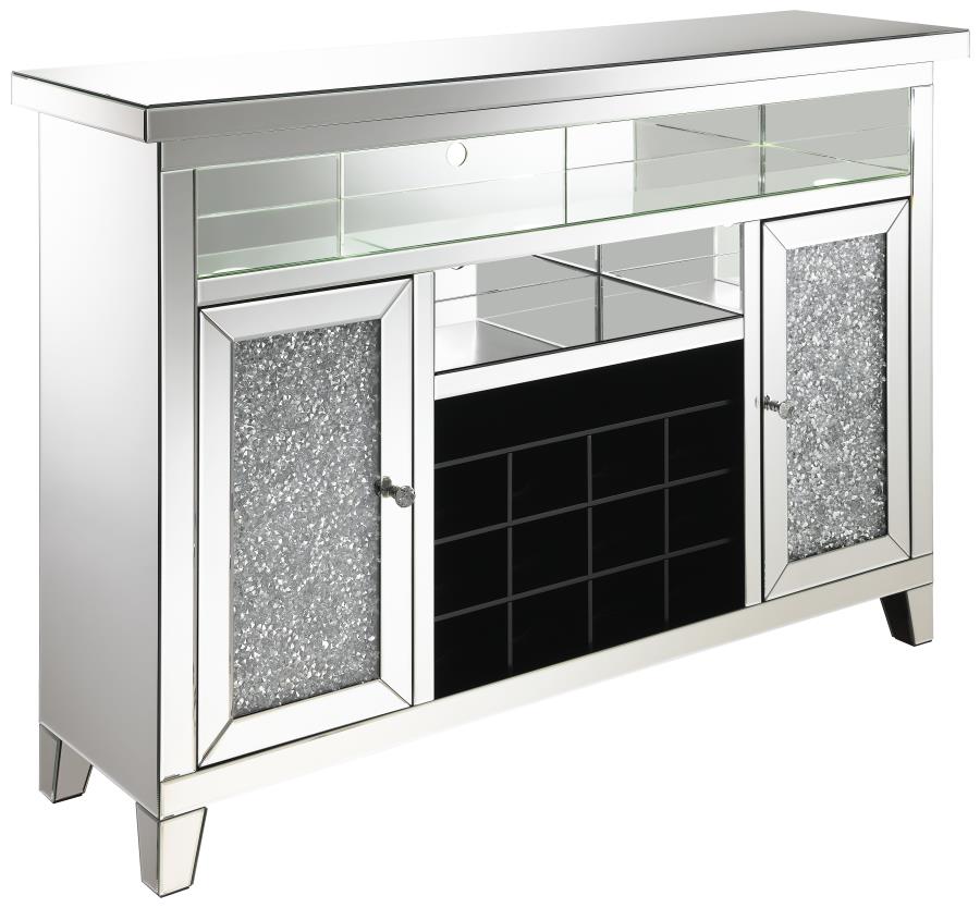 Coaster 183627 Everly quinn marilyn mirrored and glass bar unit wine cabinet console with LED lighting underneath