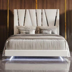 00-1840-7PC 7 pc Europa white finish wood modern white faux leather and silver accents queen bed set