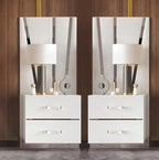 00-1840-7PC 7 pc Europa white finish wood modern white faux leather and silver accents queen bed set