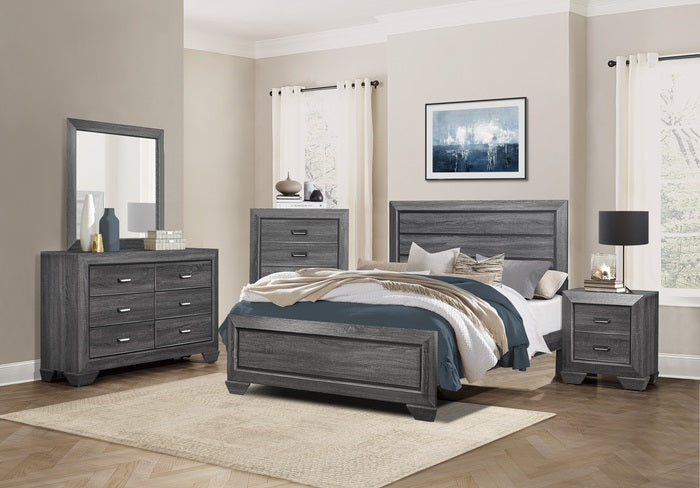 Homelegance 1904GY-4PC 4 pc Beechnut embossed grey finish wood paneled headboard queen bedroom set
