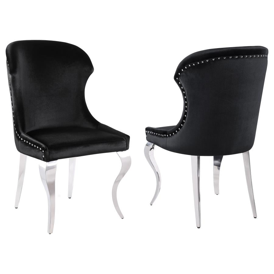 Coaster 190742 Set of 2 Orren ellis cheyanne chrome metal base black velvet fabric nail head trim dining chairs