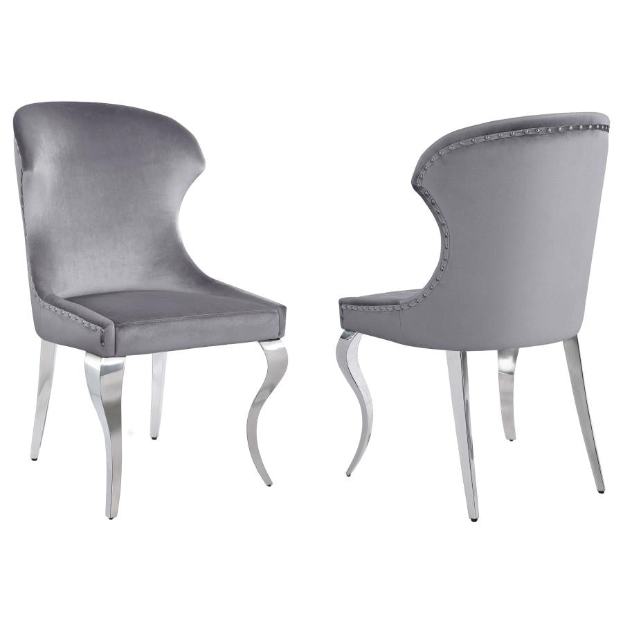 Coaster 190743 Set of 2 Orren ellis cheyanne chrome metal base grey velvet fabric nail head trim dining chairs
