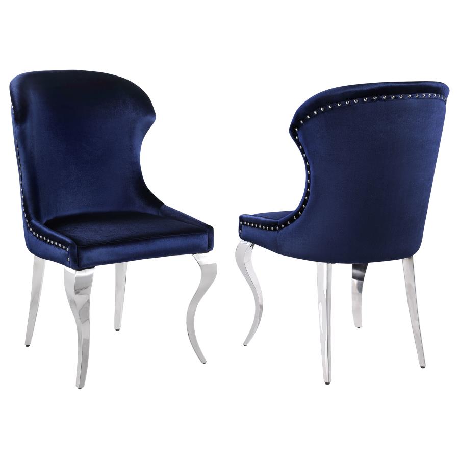 Coaster 190745 Set of 2 Orren ellis cheyanne chrome metal base ink blue velvet fabric nail head trim dining chairs