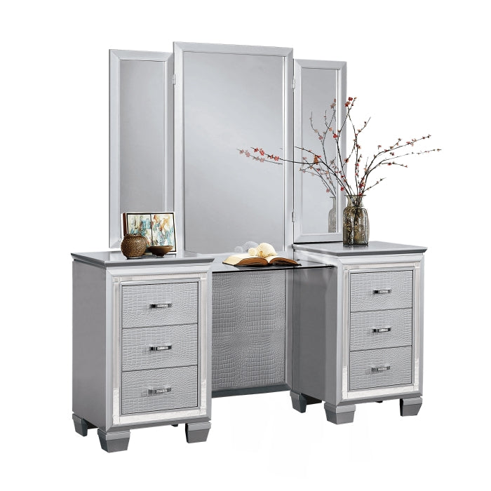 Homelegance 1916-14-15 3 pc Allura silver with faux alligator finish wood bedroom make up vanity set
