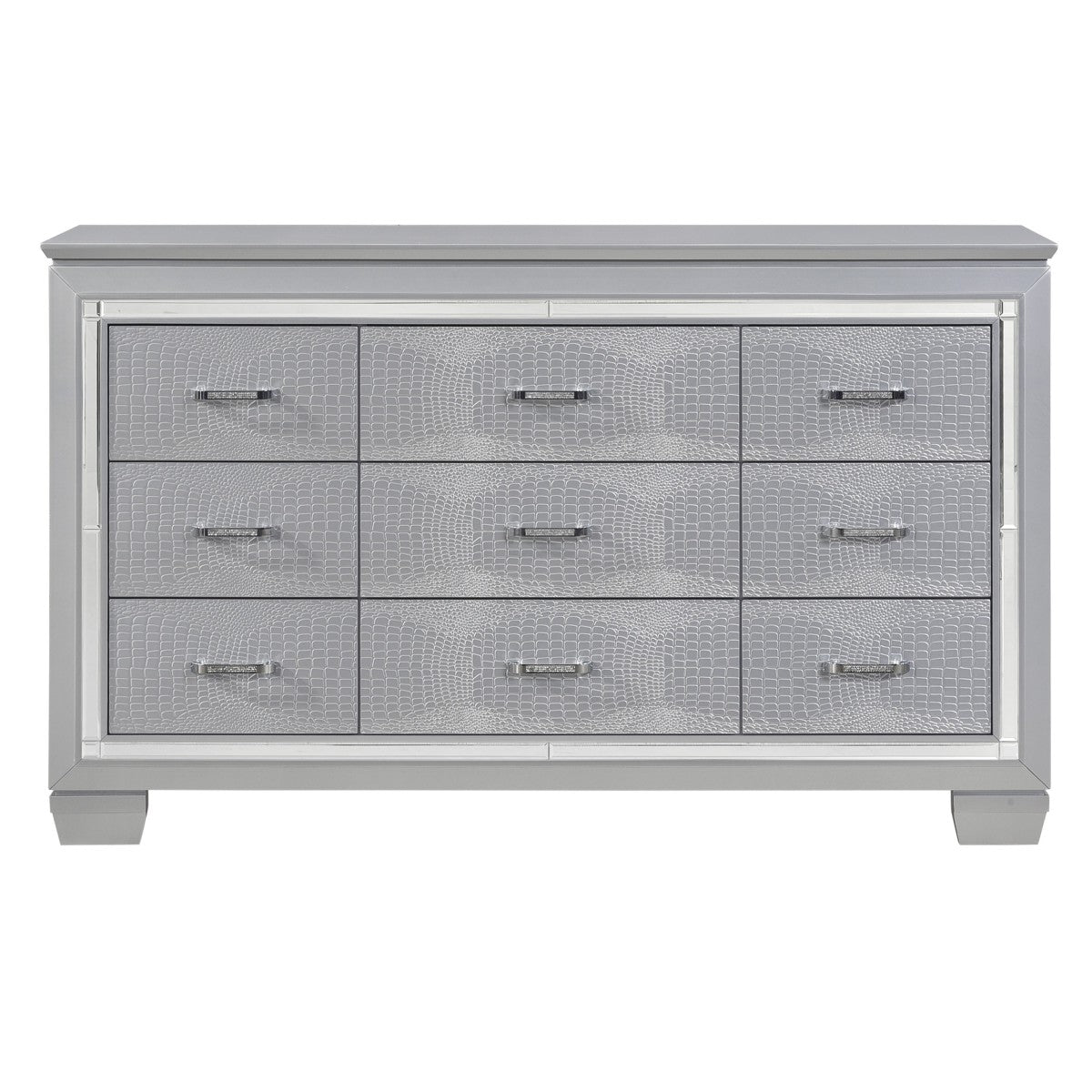 Homelegance 1916-5  Allura silver embossed alligator finish wood bedroom 9 drawer dresser