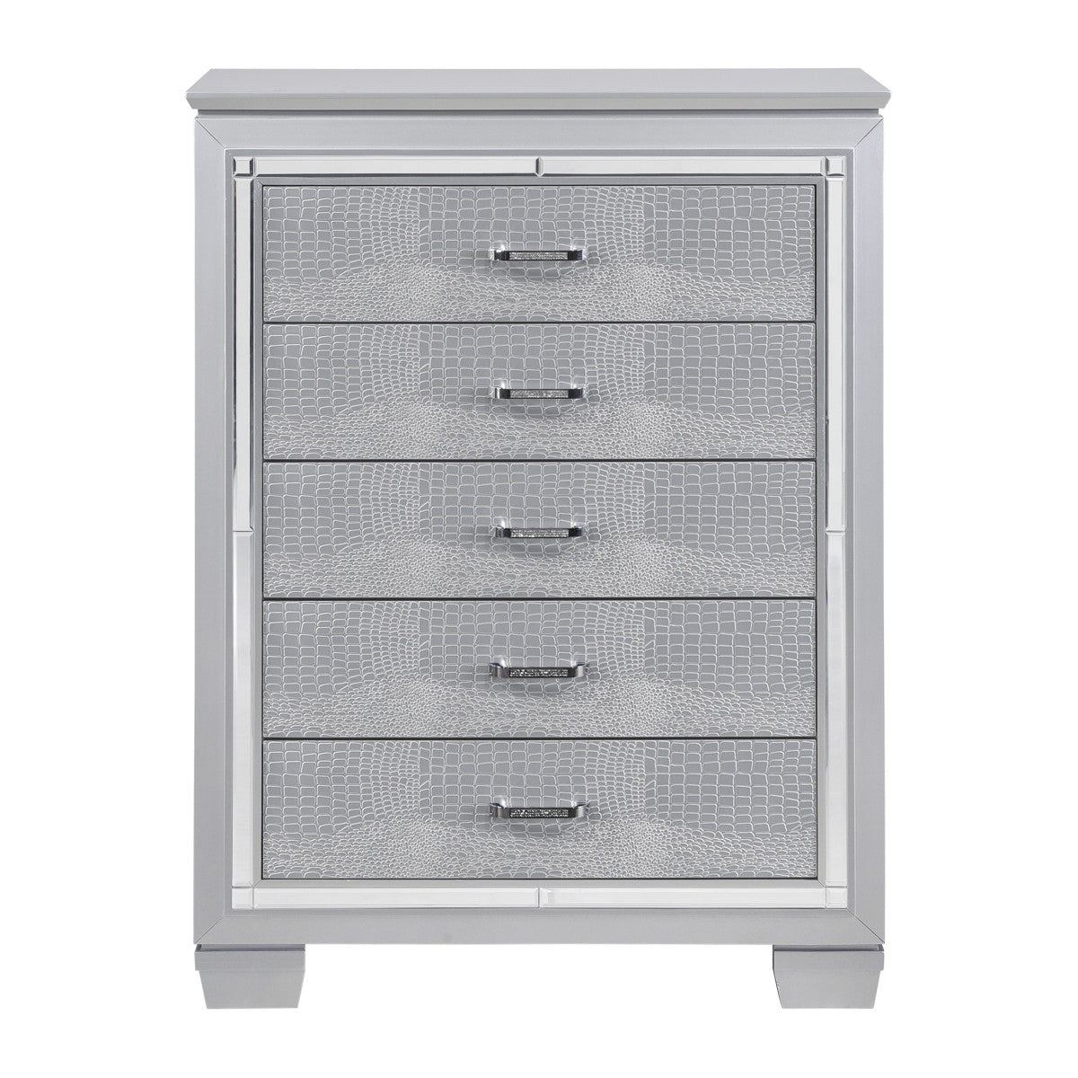 Homelegance 1916-9  Allura silver embossed alligator finish wood bedroom tall chest of drawers