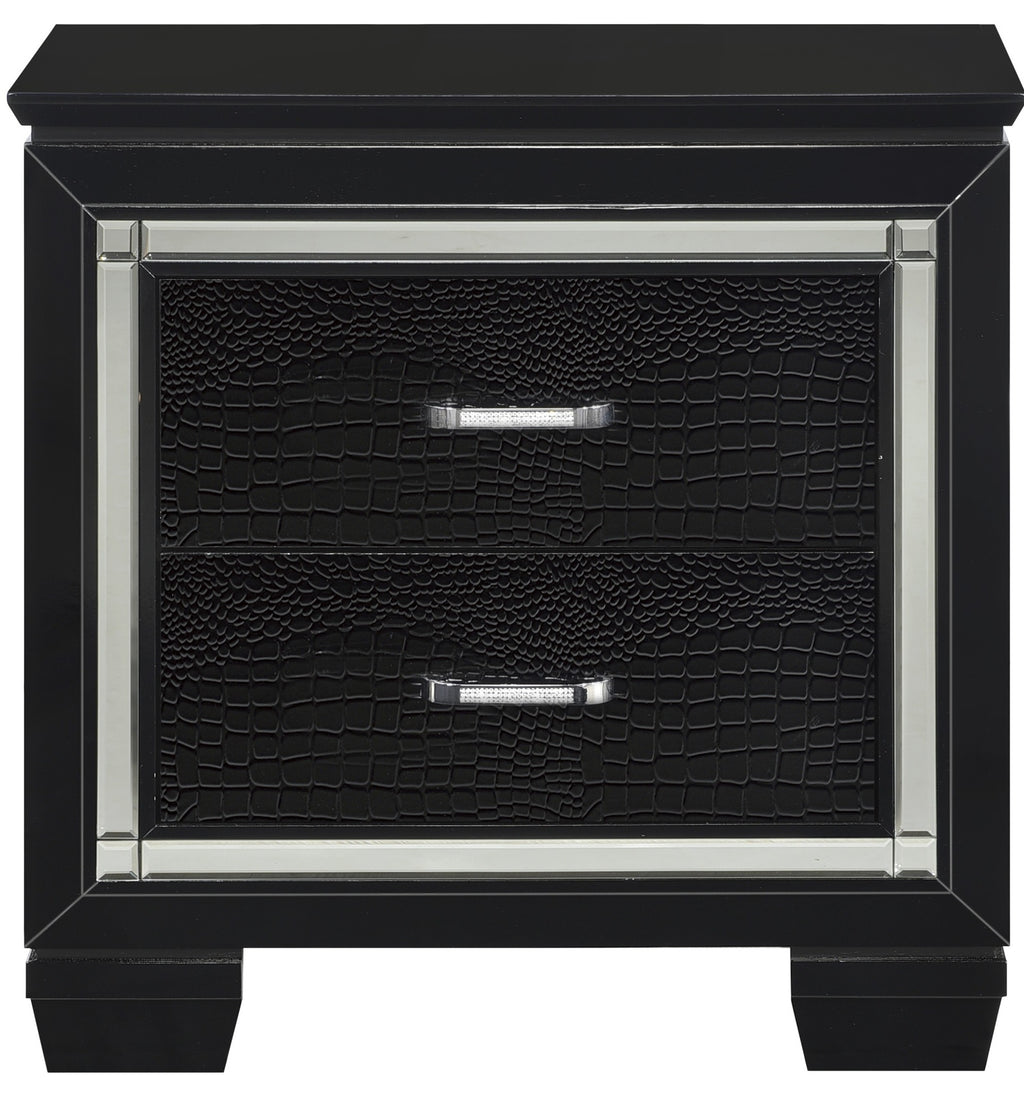 Homelegance 1916BK-4PC 4 pc allura black embossed alligator finish wood bedroom set with led trim