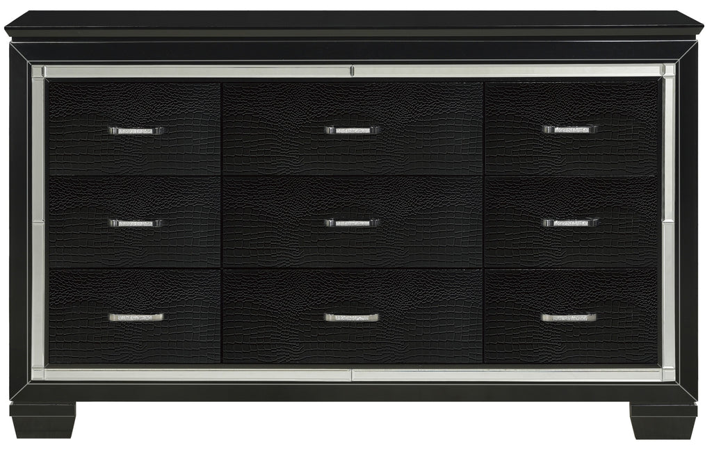 Homelegance 1916BK-4PC 4 pc allura black embossed alligator finish wood bedroom set with led trim