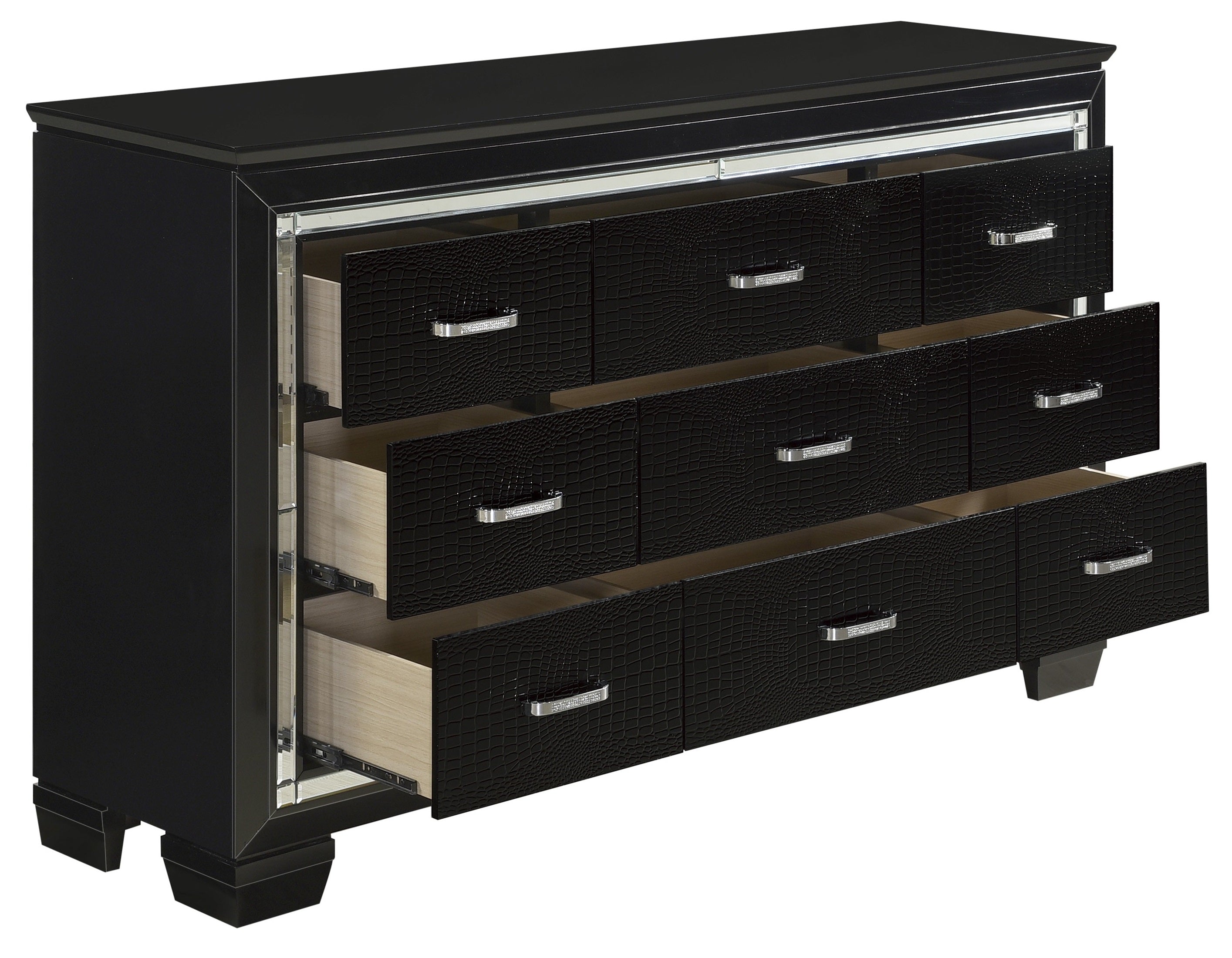 Homelegance 1916BK-4PC 4 pc allura black embossed alligator finish wood bedroom set with led trim