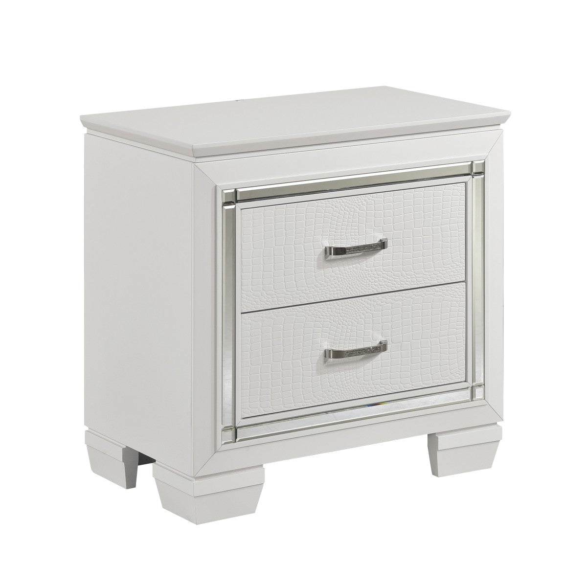 Homelegance 1916W-4  Allura white embossed alligator finish wood bedroom nightstand bed side table