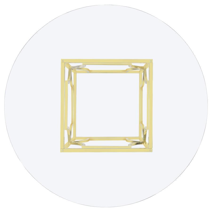 Coaster 192641-493 5 pc Mercer 41 tenny evianna 54" round clear glass top brass metal base dining table set