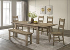 Coaster 192921-S6 6 pc Cardova vineyard oak finish wood grain look wood dining table set with bench