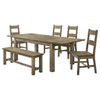 Coaster 192921-S6 6 pc Cardova vineyard oak finish wood grain look wood dining table set with bench