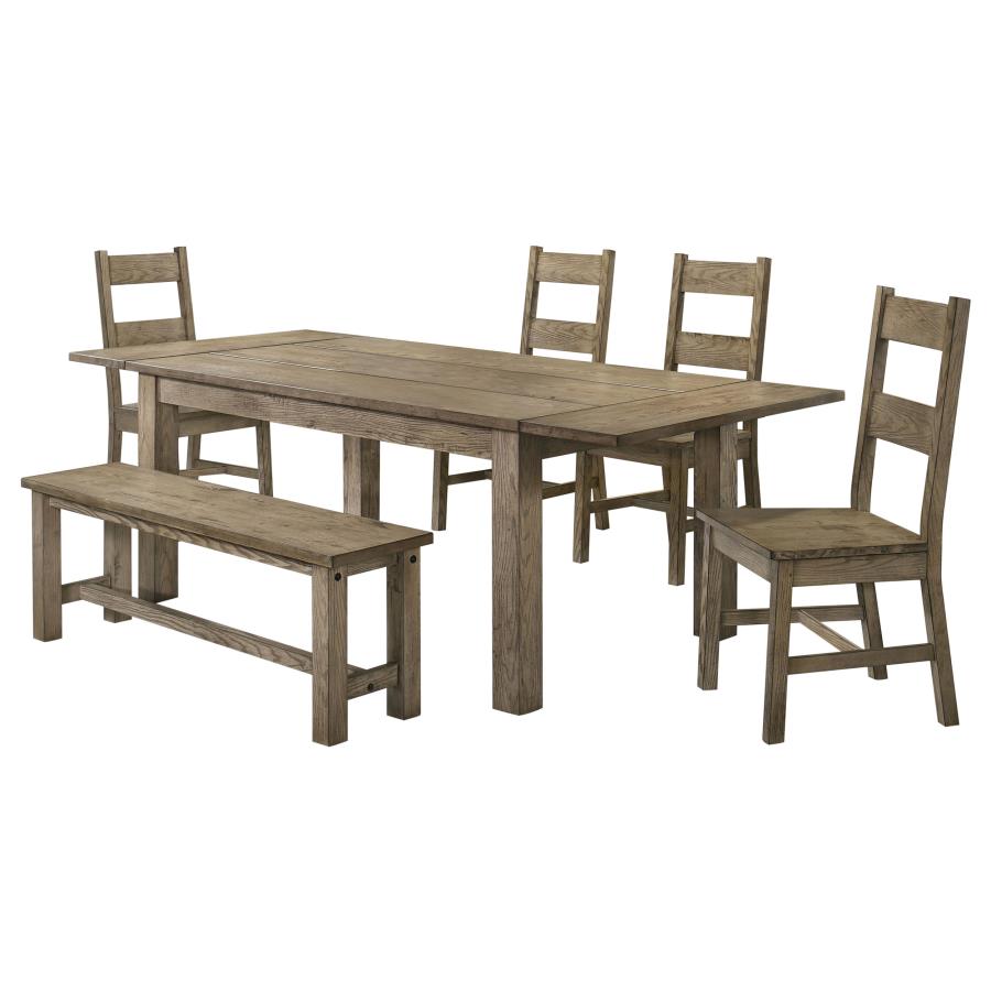 Coaster 192921-S6 6 pc Cardova vineyard oak finish wood grain look wood dining table set with bench