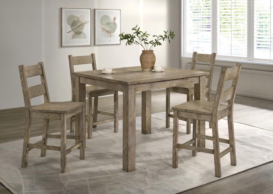 Coaster 192928-S5 5 pc Cardova vineyard oak finish wood grain look wood square counter height dining table set