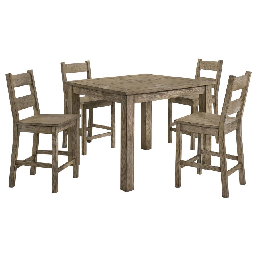 Coaster 192928-S5 5 pc Cardova vineyard oak finish wood grain look wood square counter height dining table set