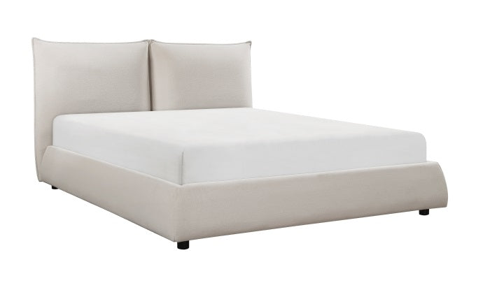 Homelegance 1930-1 Linna beige chenille fabric double padded pillow headboard queen bed