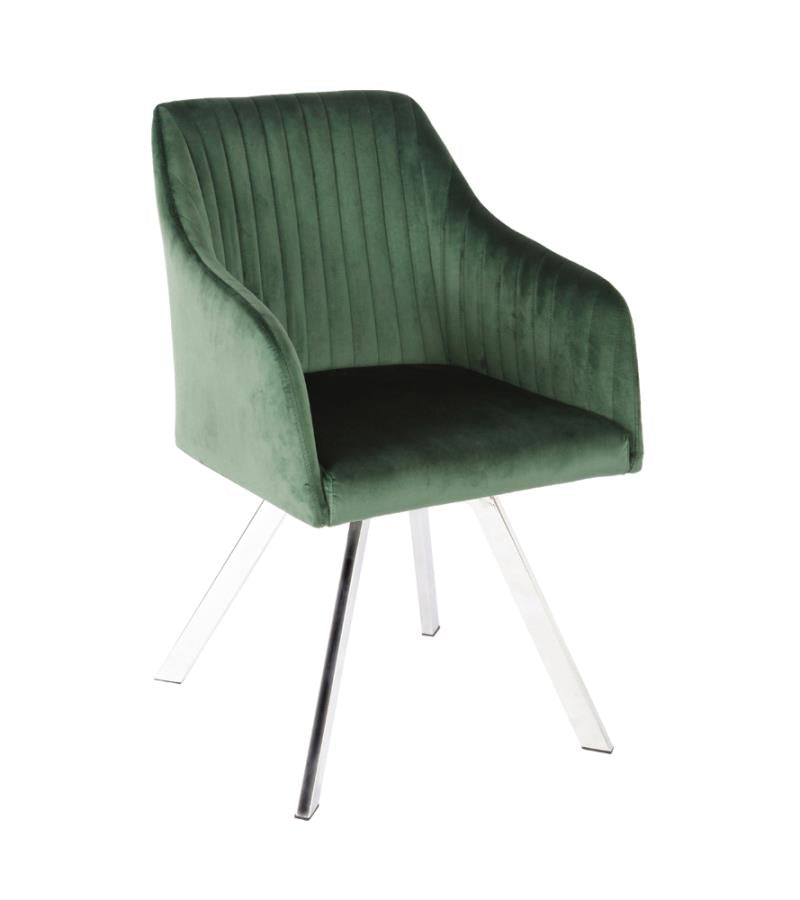 Coaster 193372GRN Red barrell studio eckert green matte velvet retro modern style chrome finish legs barrell back swivel dining chair