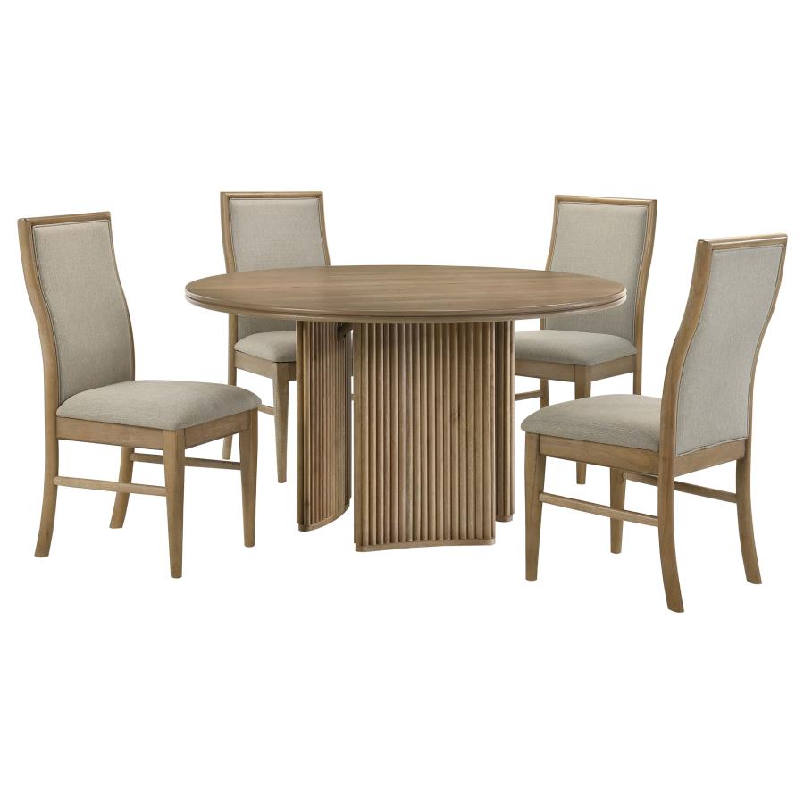 Coaster 193610-S5 5 pc Adina light brown distressed finish wood modern design 54" round dining table set