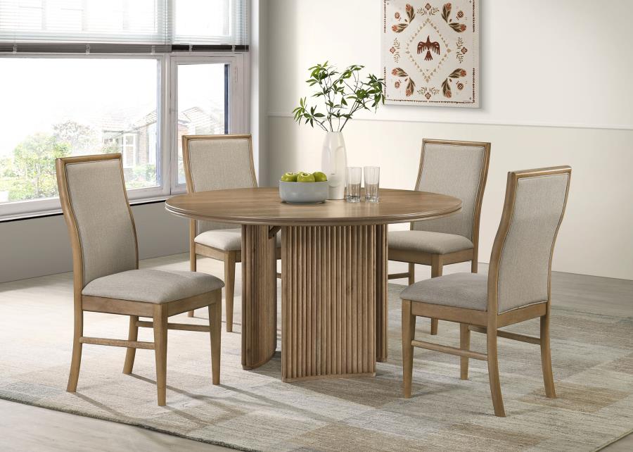 Coaster 193610-S5 5 pc Adina light brown distressed finish wood modern design 54" round dining table set