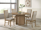 Coaster 193610-S5 5 pc Adina light brown distressed finish wood modern design 54" round dining table set