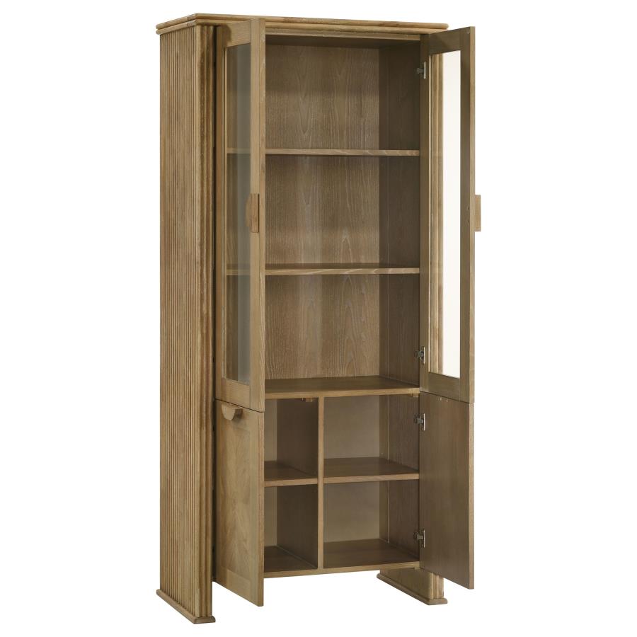 Coaster 193616 Adina distressed light brown finish wood 77" tall curio cabinet with 4 doors