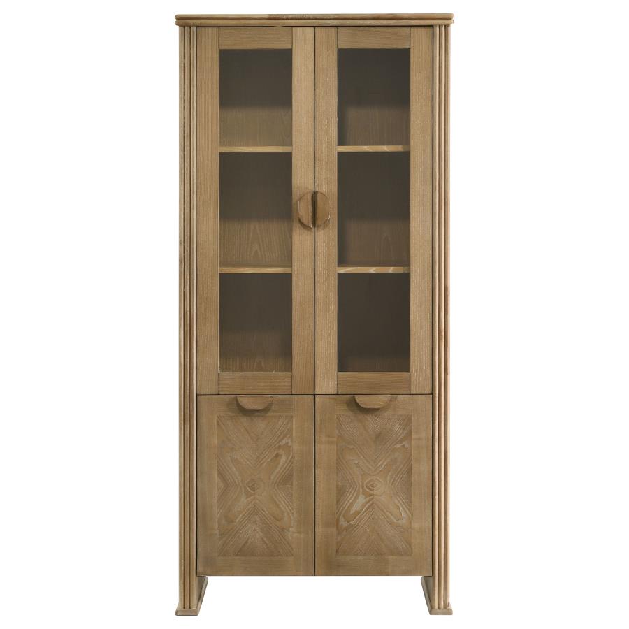 Coaster 193616 Adina distressed light brown finish wood 77" tall curio cabinet with 4 doors