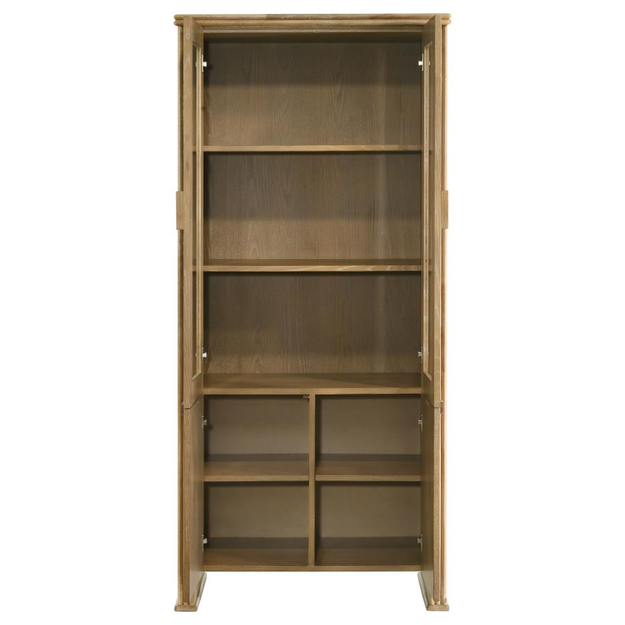 Coaster 193616 Adina distressed light brown finish wood 77" tall curio cabinet with 4 doors