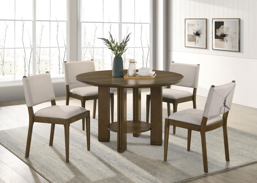 Coaster 193660-S5  5 pc Ottowa brown finish wood 48" round dining table set wrapped back chair design