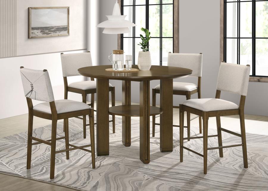 Coaster 193668-S5  5 pc Ottowa brown finish wood 48" round counter height dining table set wrapped back chair design