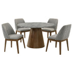 Coaster 193820-S5  5 pc Franklin dark oak finish wood 50" round faux marble top mid-century modern dining table set upholstered chairs