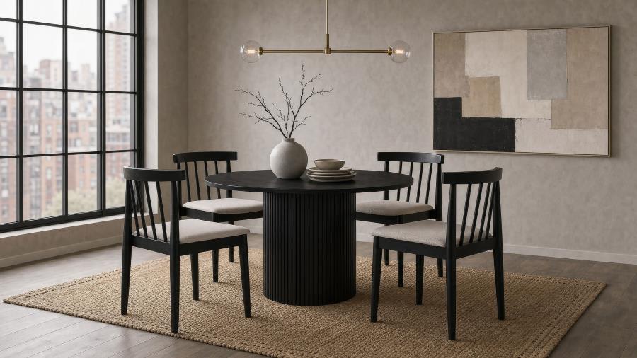 Coaster Decker 5-Piece Round Black Dining Table Set with High Spindle-Back Windsor Chairs – 193930BLK-S5A