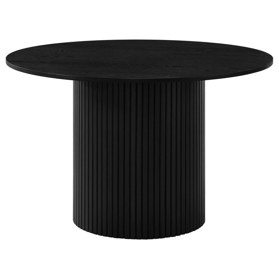 Coaster Decker 5-Piece Round Black Dining Table Set with Cream Velvet Tufted Chairs – 193930BLK-S5F