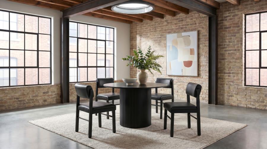 Coaster Decker 5-Piece Round Black Dining Table Set with Black Leatherette Chairs – 193930BLK-S5C