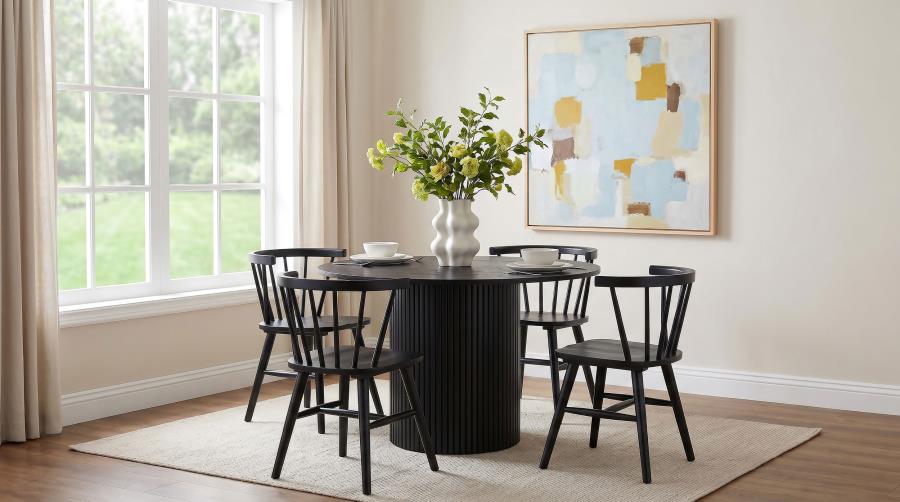 Coaster Decker 5-Piece Round Black Dining Table Set with Cream Velvet Tufted Chairs – 193930BLK-S5F