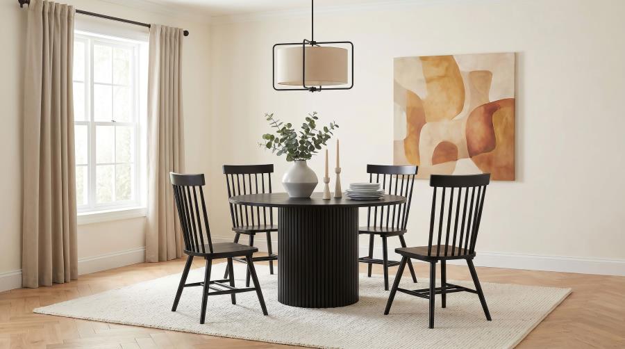 Coaster Decker 5-Piece Round Black Dining Table Set with High Spindle-Back Windsor Chairs – 193930BLK-S5G
