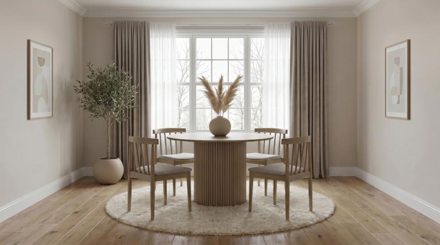 Coaster Decker 5-Piece Round Natural Dining Table Set with High Spindle-Back Windsor Chairs – 193930NAT-S5A
