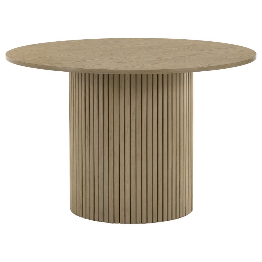 Coaster Decker 5-Piece Round Natural Dining Table Set with Cream Velvet Tufted Chairs – 193930NAT-S5D