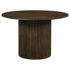 Coaster Decker 5-Piece Round Walnut Dining Table Set with Cream Velvet Tufted Chairs – 193930WAL-S5D