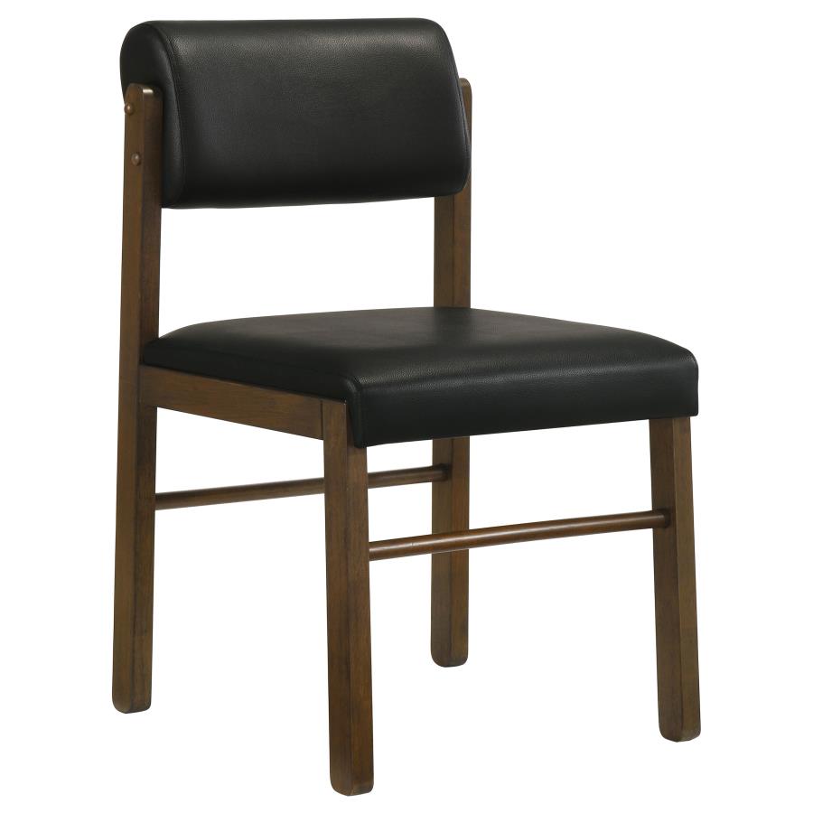 Coaster Decker 5-Piece Round Walnut Dining Table Set with Black Leatherette Chairs – 193930WAL-S5C