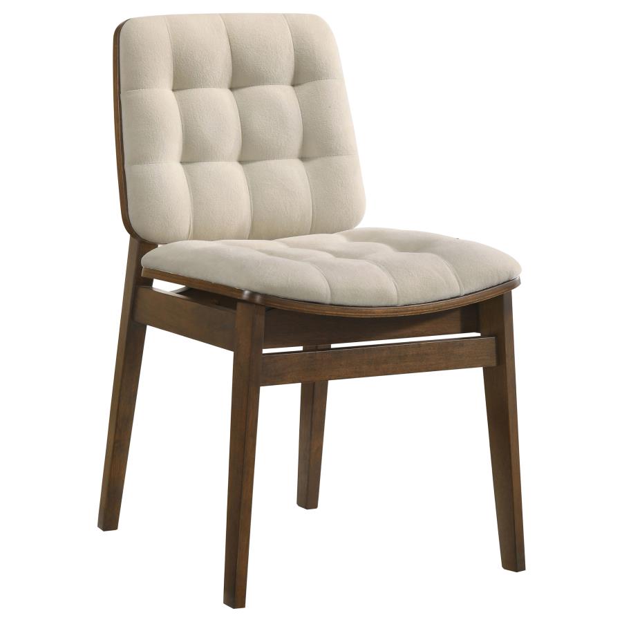 Coaster Decker 5-Piece Round Walnut Dining Table Set with Cream Velvet Tufted Chairs – 193930WAL-S5D