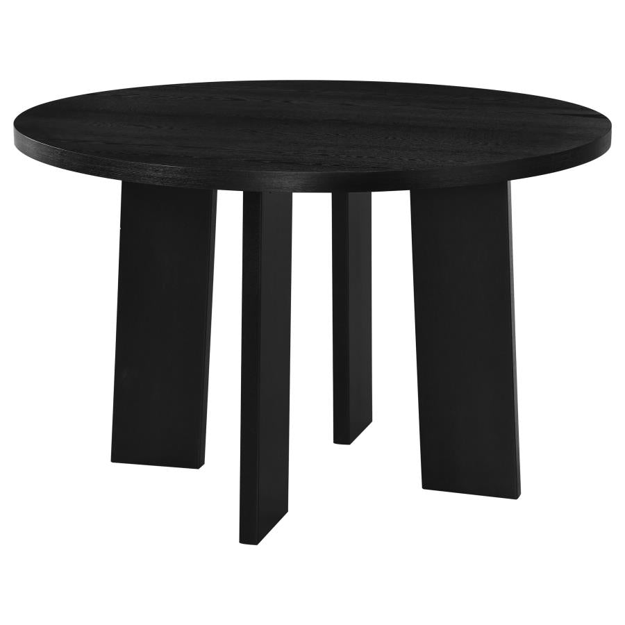 Coaster Strouse 5-Piece Round Black Pedestal Dining Table Set with Grey Velvet Tufted Chairs – 193940BLK-S5E