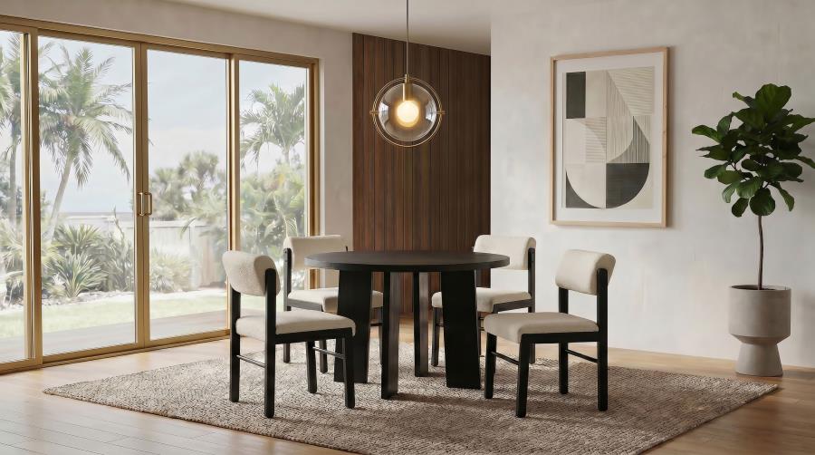 Coaster Strouse 5-Piece Round Black Pedestal Dining Table Set with Cream Upholstered Chairs – 193940BLK-S5B
