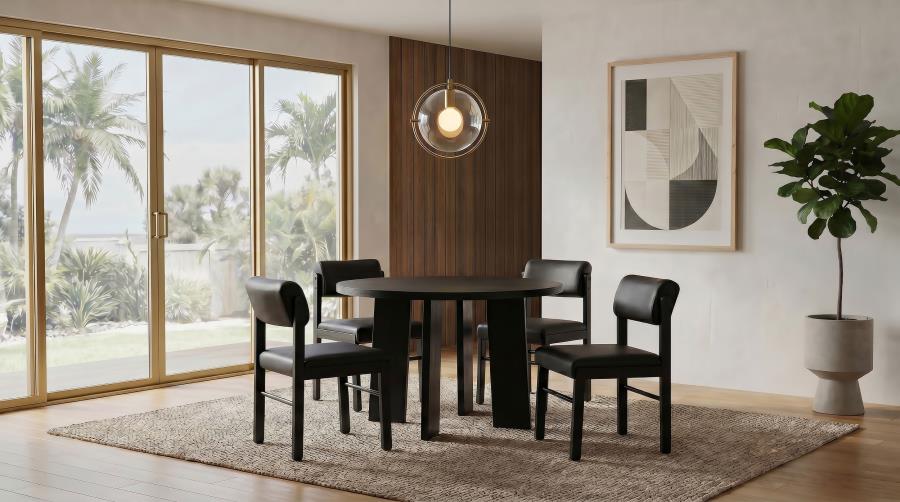 Coaster Strouse 5-Piece Round Black Pedestal Dining Table Set with Black Leatherette Chairs – 193940BLK-S5C