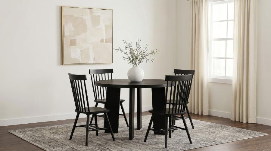 Coaster Strouse 5-Piece Round Black Pedestal Dining Table Set with Tall Spindle-Back Windsor Chairs – 193940BLK-S5G