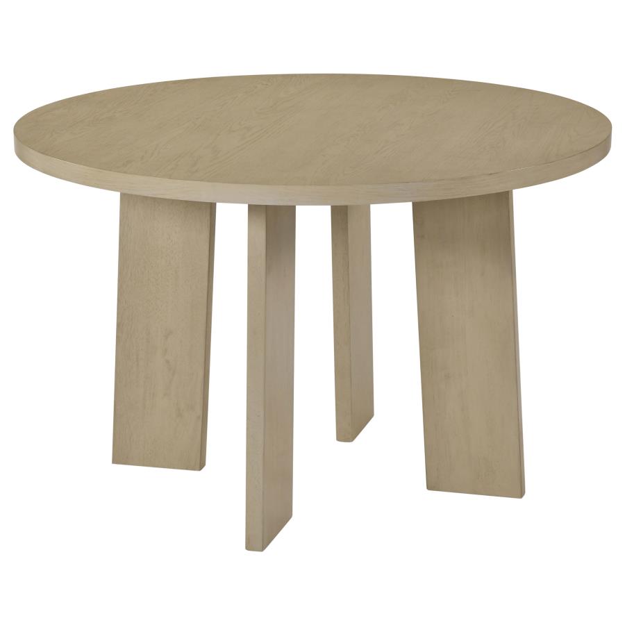 Coaster Strouse 5-Piece Round Natural Oak Pedestal Dining Table Set with Cream Velvet Tufted Chairs – 193940NAT-S5D