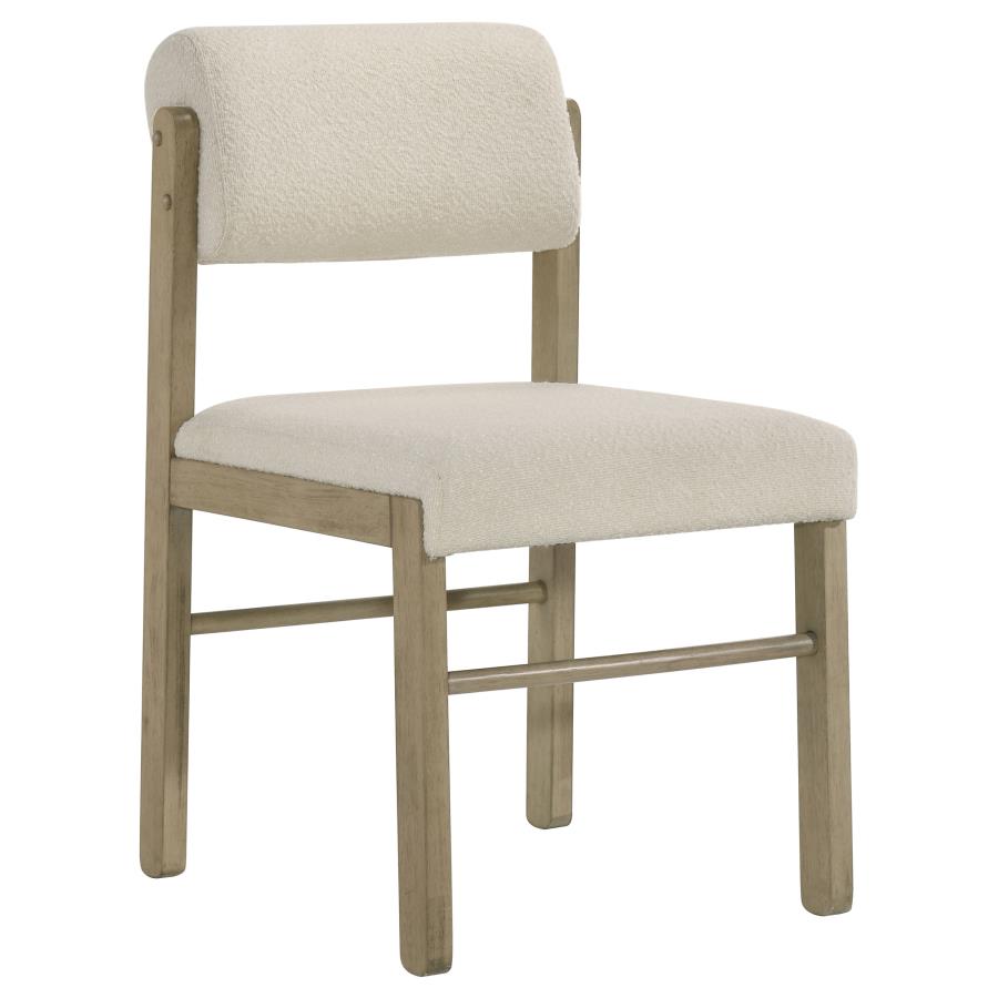 Coaster Strouse 5-Piece Round Natural Oak Pedestal Dining Table Set with Cream Upholstered Chairs – 193940NAT-S5B