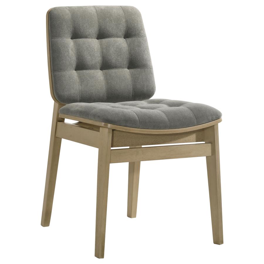 Coaster Strouse 5-Piece Round Natural Oak Pedestal Dining Table Set with Grey Velvet Tufted Chairs – 193940NAT-S5E