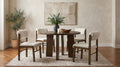 Coaster Strouse 5-Piece Round Walnut Pedestal Dining Table Set with Cream Upholstered Chairs – 193940WAL-S5B